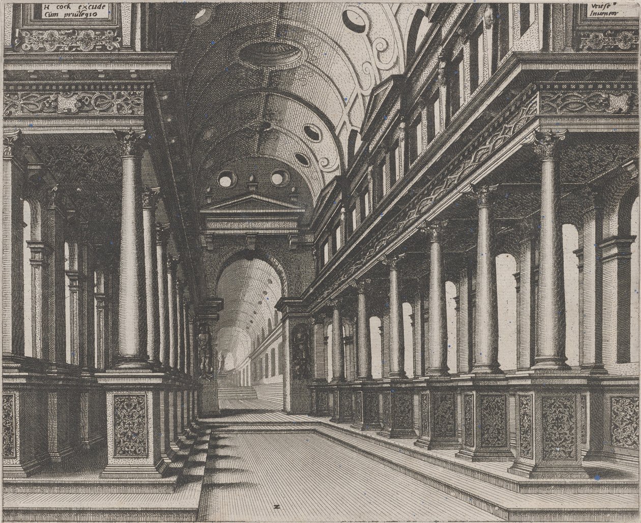 Interior of a Church with a Statue in the Far Background by Lucas van Doetechum and Johannes