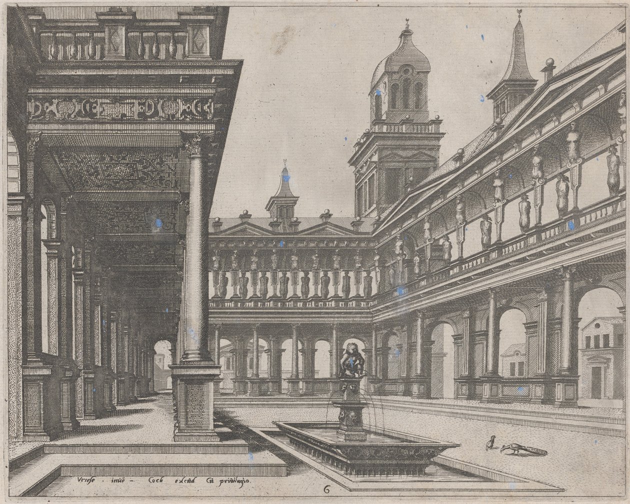 Palace Courtyard with Fountain in a Rectangular Basin by Lucas van Doetechum and Johannes