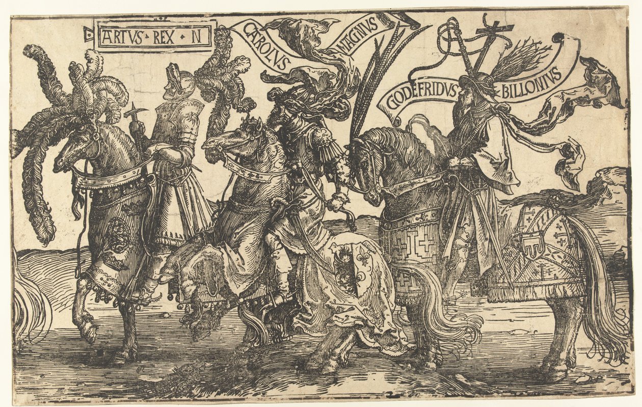 The Heroes King Arthur, Charlemagne, and Godfrey of Bouillon (The Nine Heroes) by Lucas van Leyden