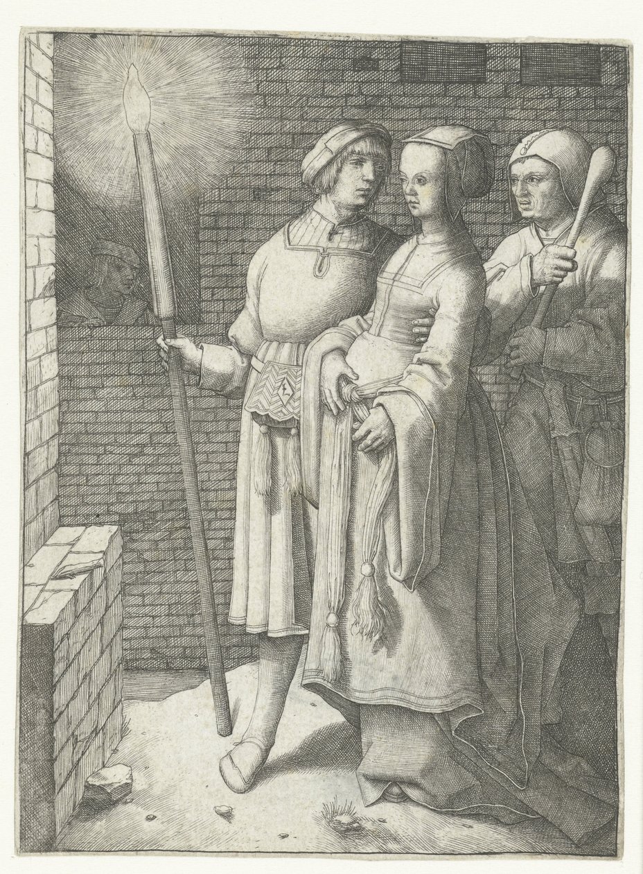 Young Man with a Torch, a Woman and a Jester by Lucas van Leyden