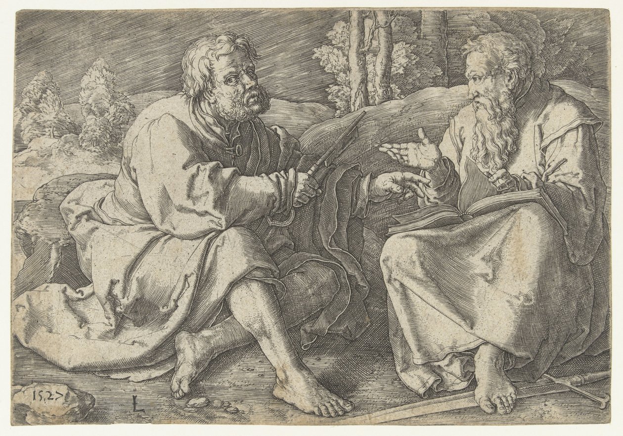 Paul and Peter Sitting in a Landscape by Lucas van Leyden