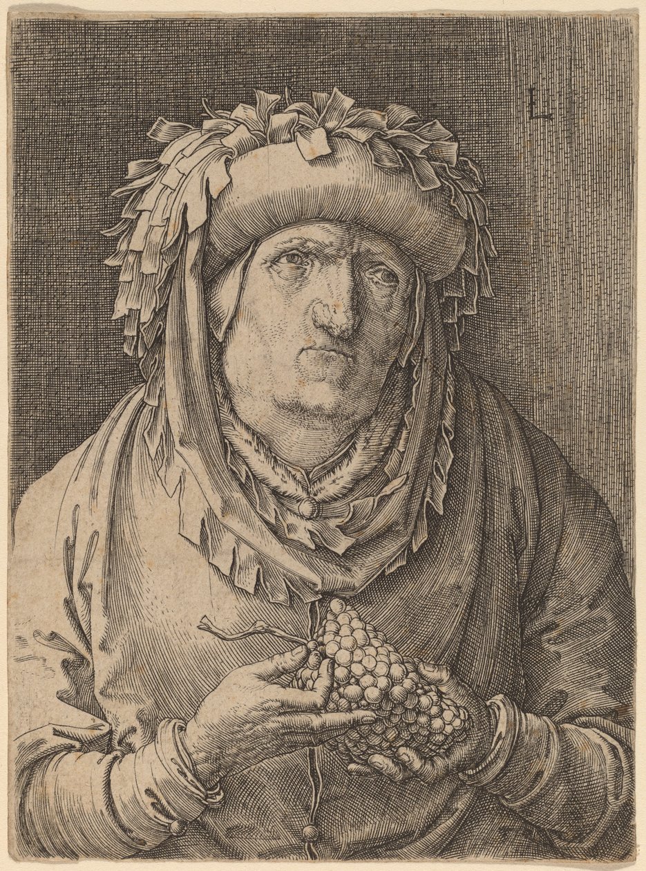 The Old Woman with Grapes by Lucas van Leyden