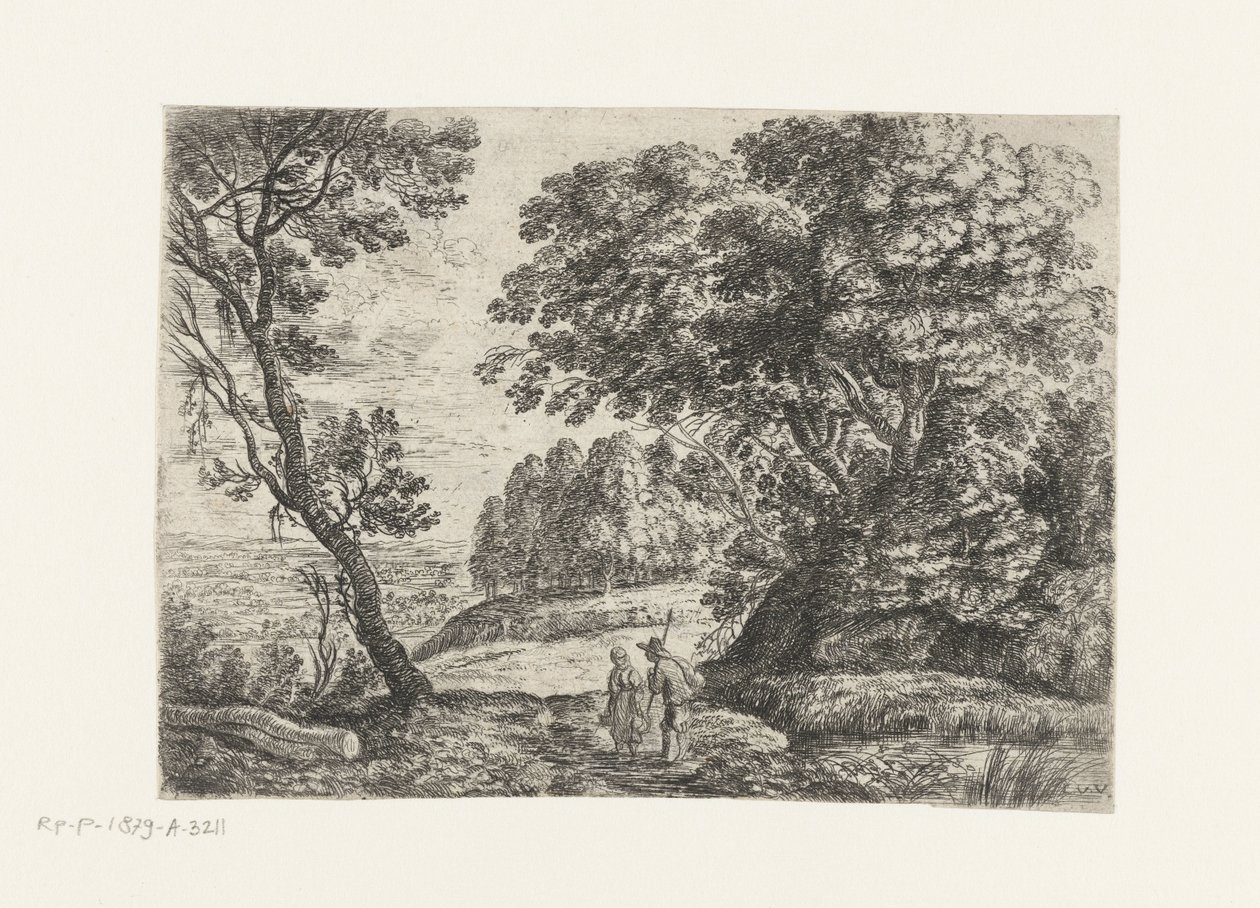 Landscape with a Man and Woman in Conversation (Six Landscapes series) by Lucas van Uden