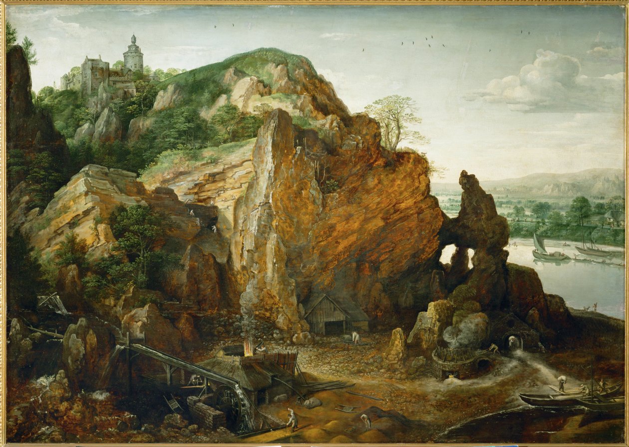 Landscape on the Maas River with Iron-Ore Mine and Smelting Furnace, Perhaps Beaufort Castle by Lucas van Valckenborch