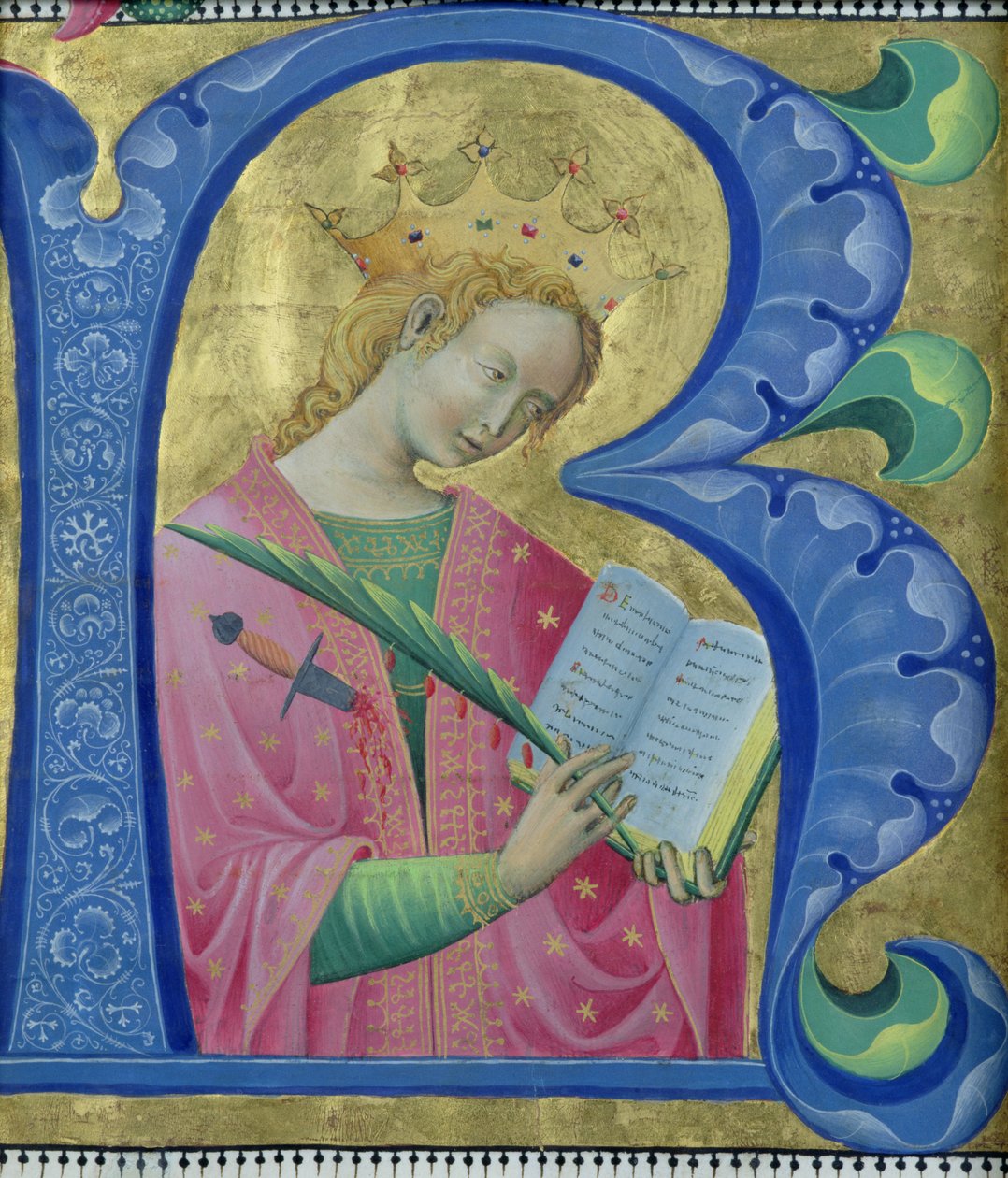 Illuminated Initial R Depicting St. Catherine of Alexandria, Lombardy School by Luchino Belbello