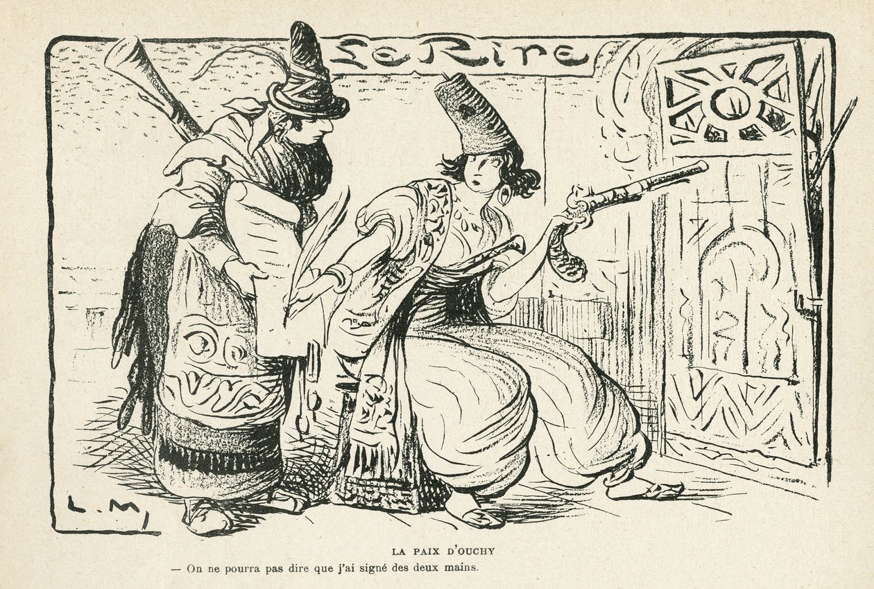 Illustration in Le Rire, 26/10/12 - The Peace of Ouchy - Balkans, Switzerland, War 14-18, Treaty of Lausanne by Lucien Metivet