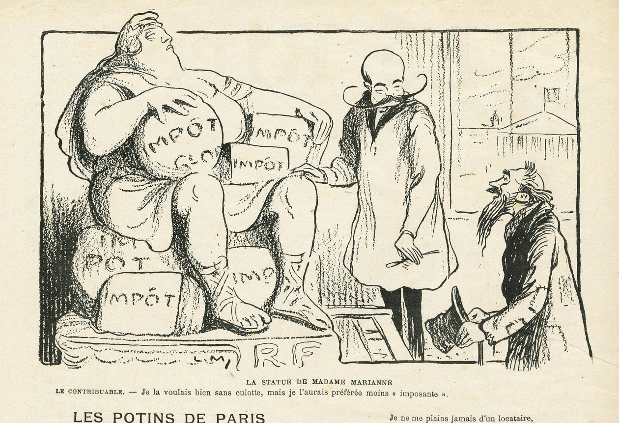 Illustration in Le Rire, 29/02/08 - The Statue of Madame Marianne (engraving) by Lucien Metivet