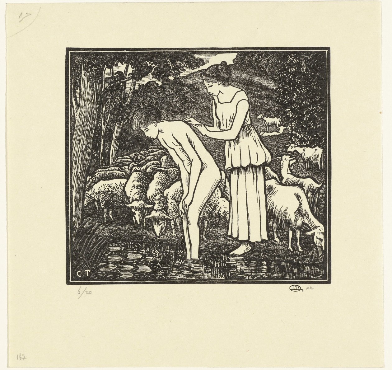 Daphnis Being Washed by Chloe (series title: Daphnis and Chloe) by Lucien Pissarro