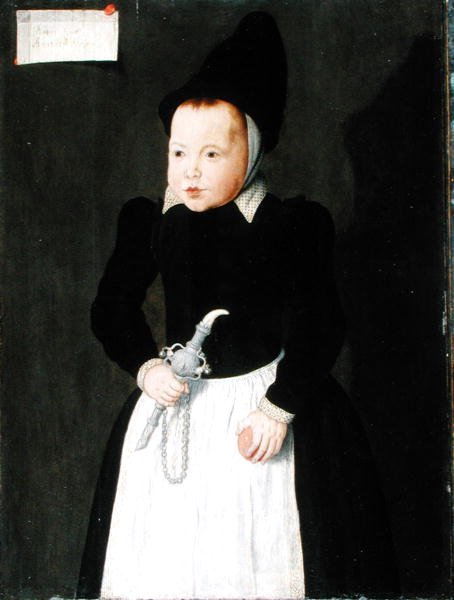 A Portrait of a Child Holding a Rinkelbel by Ludger Tom the Younger Ring