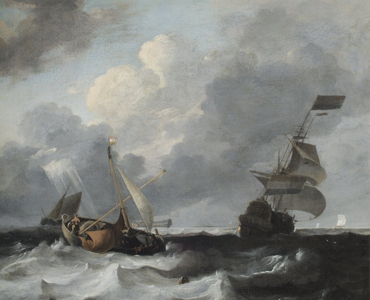 A Storm off the Coast with Men o War and Fishing Boats by Ludolf Backhuysen
