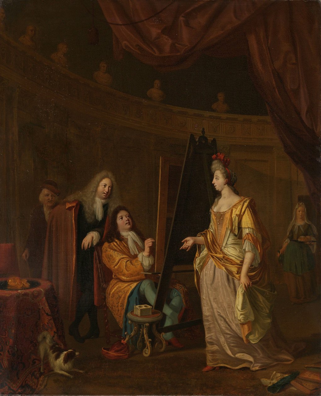 An Artist in His Studio, Painting the Portrait of a Lady by Ludolf Bakhuysen