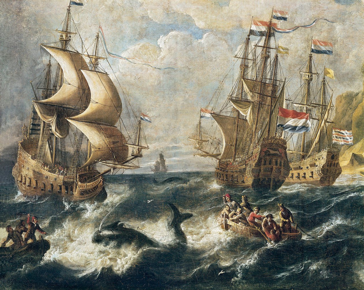 Whale Fishing (detail) by Ludolf I Backhuysen