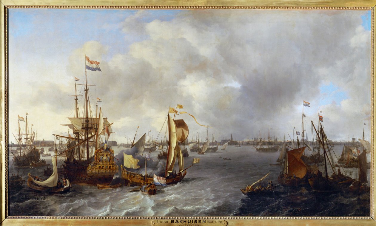 The Port of Amsterdam seen from the IJssel by Ludolf I Backhuyzen