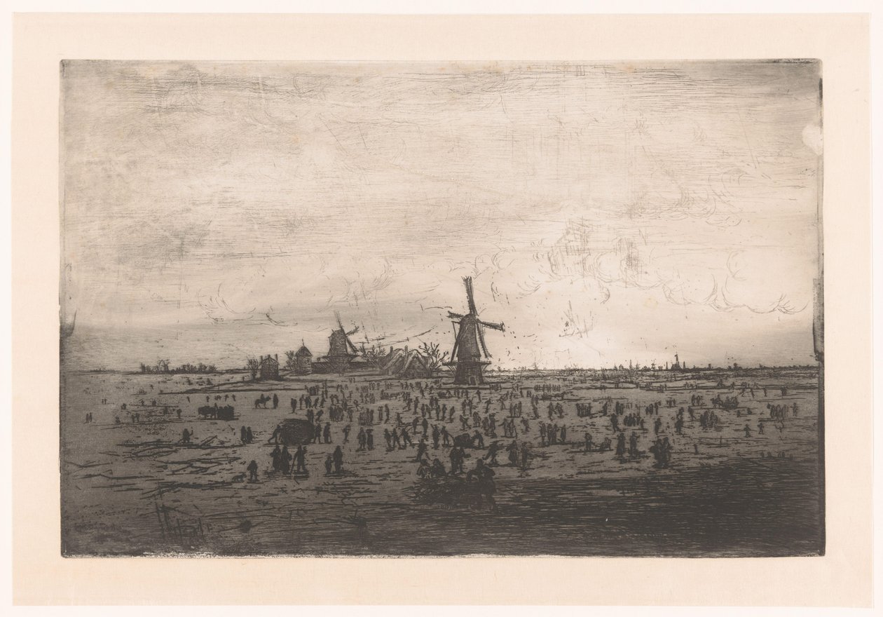 Dutch Winter Landscape with Windmills and Skaters by Ludovic Napoléon Lepic