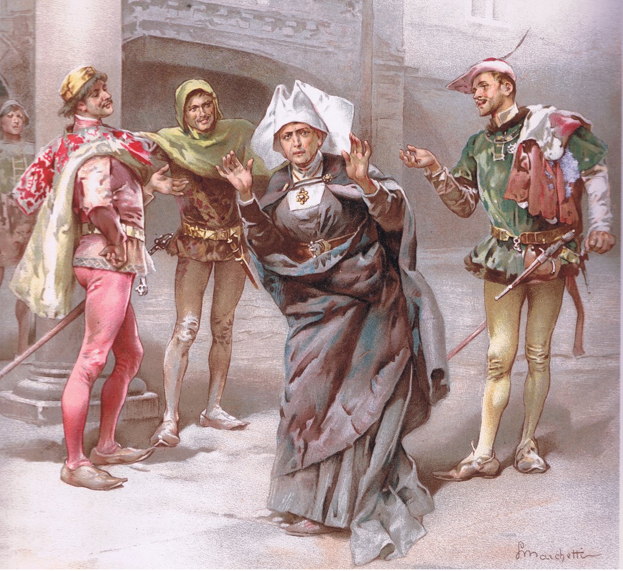 Nurse: God ye good morrow gentlemen (illustration from Romeo and Juliet) by Ludovico Marchetti