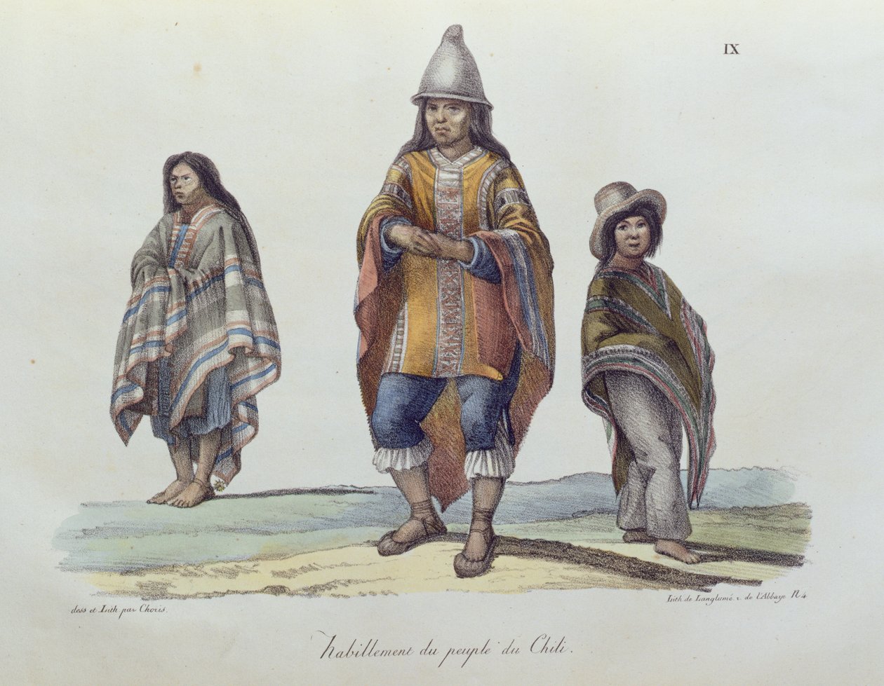 Costume of the people of Chile, from Voyage Pittoresque Autour du Monde, published 1822 by Ludwig Choris