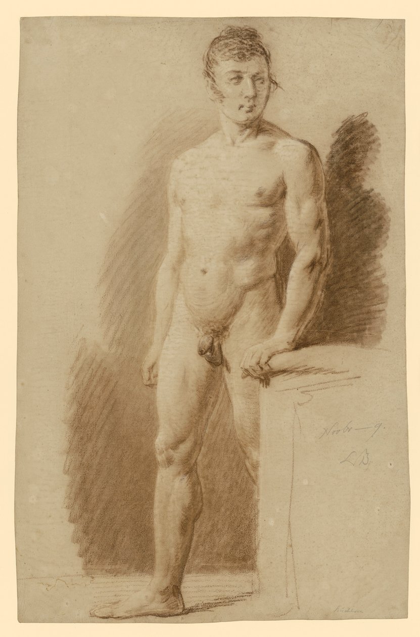 Standing Male Nude, Left Hand Holding a Pedestal by Ludwig Buchhorn