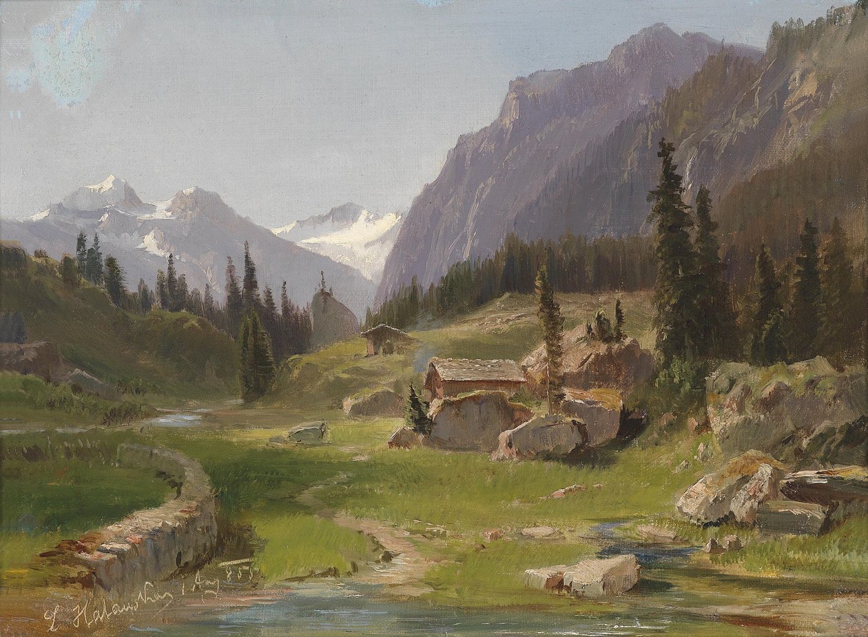 Idyllic Mountain Landscape by Ludwig Halauska