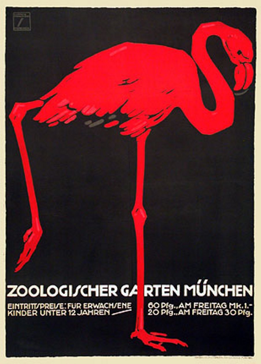 Zoo Poster with a Red Flamingo by Ludwig Hohlwein