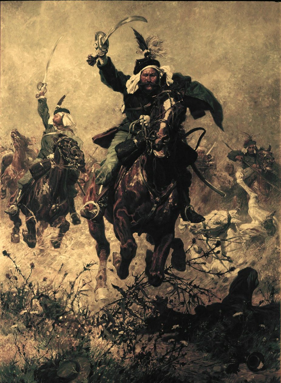 Colonel Rodakowski riding ahead of his regiment at the battle of Custoza by Ludwig Koch