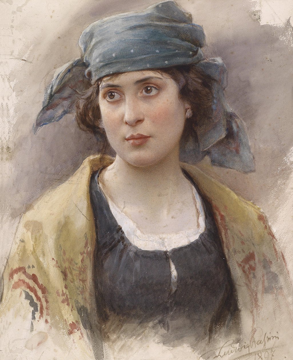 Girl with Green Headscarf by Ludwig Passini