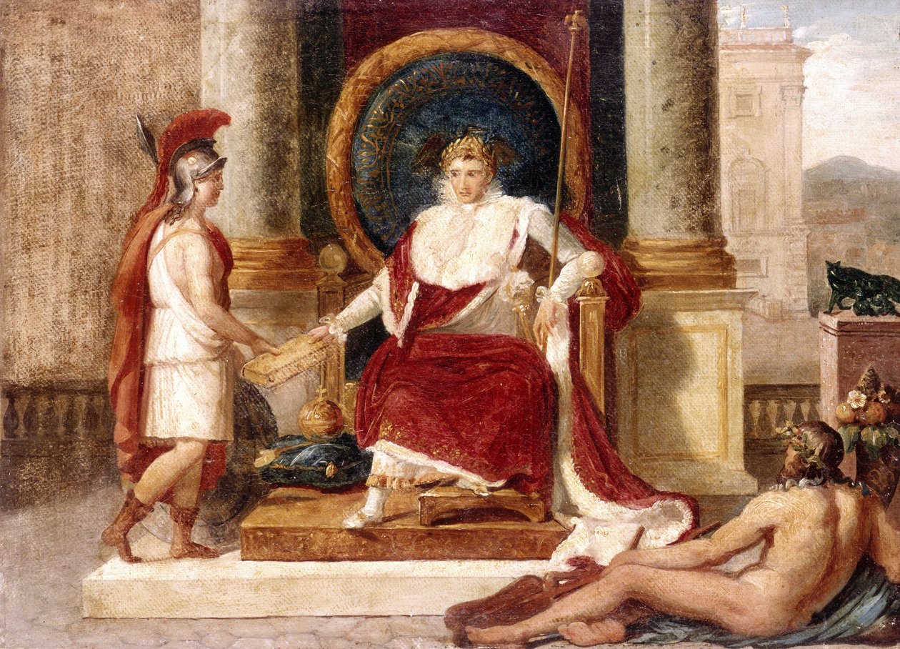 Napoleon delivers the Code of Laws to the Goddess Rome by Luigi Agricola