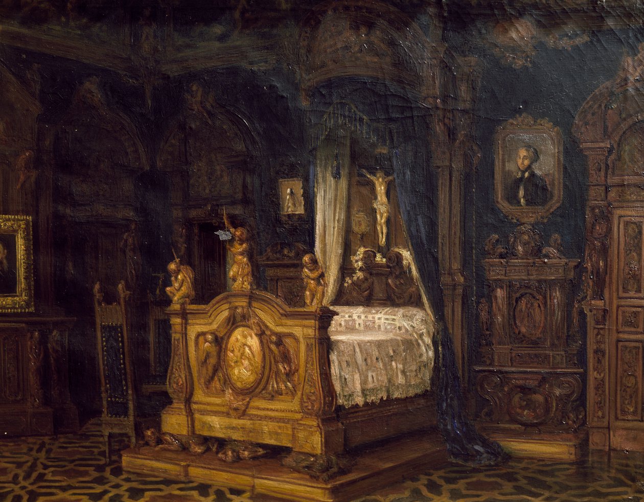 Interior of bedroom of nobleman Gian Giacomo Poldi Pezzoli, ca 1860 by Luigi Bisi