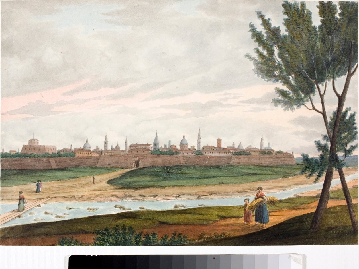 View of a Walled City, Probably Lucca in Tuscany by Luigi Garibbo