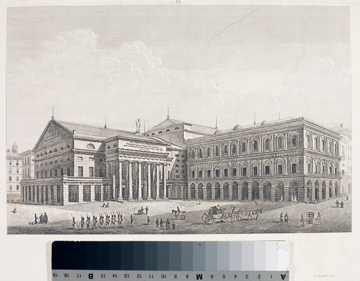 View of the Carlo Felice Theatre and the Palace of the Accademia in Genoa by Luigi Garibbo