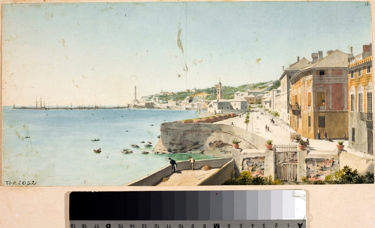 View of the Harbour of Genoa with the Lanterna, Lighthouse of the City, Bastions and the Church San Teodoro by Luigi Garibbo