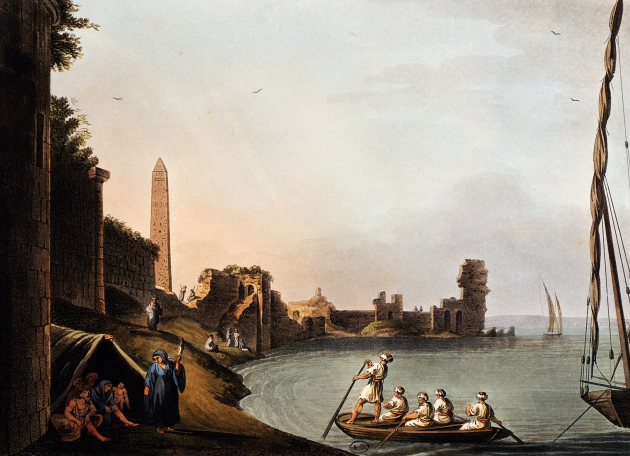 Ancient Walls and Obelisk of Cleopatra, Luigi Mayer, Engraving from Vedute by Luigi Mayer