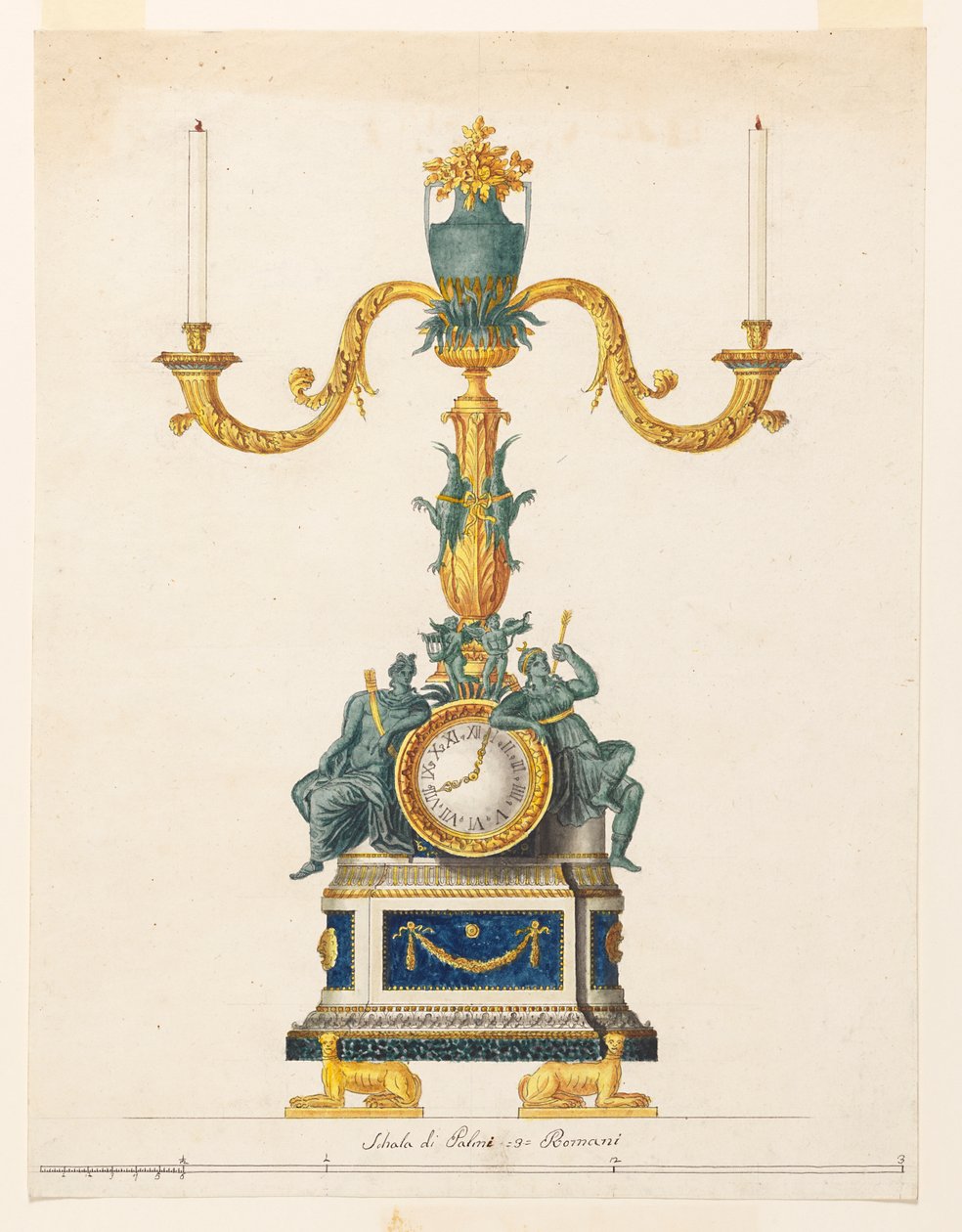 Design for a Candlestick with a Clock by Luigi Righetti