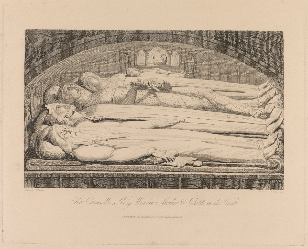 The Counsellor, King, Warrior, Mother & Child, in the Tomb by Luigi Schiavonetti
