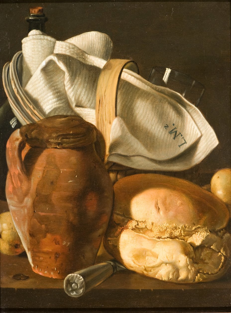 Still Life with Bread, a Jug, and a Napkin by Luis Egidio Melendez