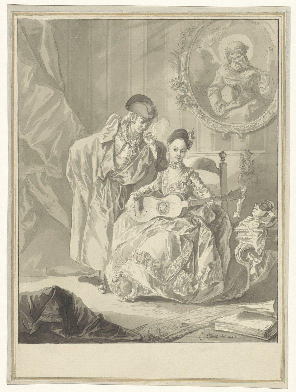Seated Guitar Player and Standing Smoking Man in an Interior by Luis Paret y Alcazar