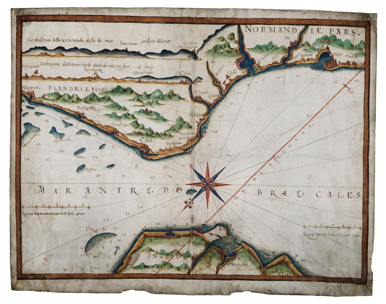 Chart of Dover Strait, c.1587-88 by Luis Teixeira