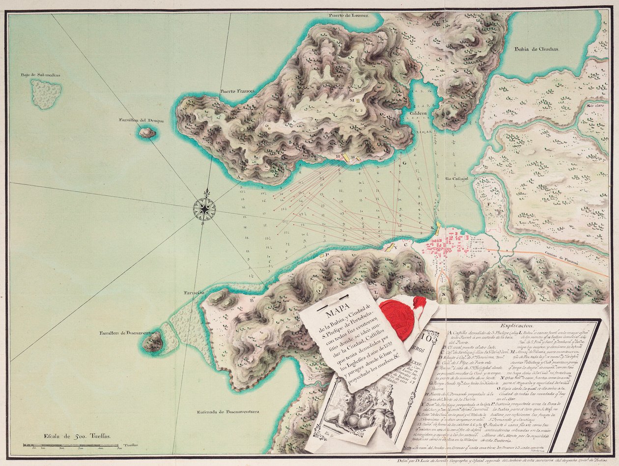 Map of the bay and city of S. Phelipe de Portobelo by Luis de Surville