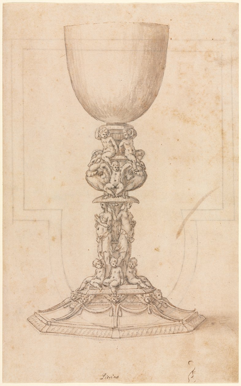Design for a Chalice (recto) Architectural Plan (verso) by Luzio Romano