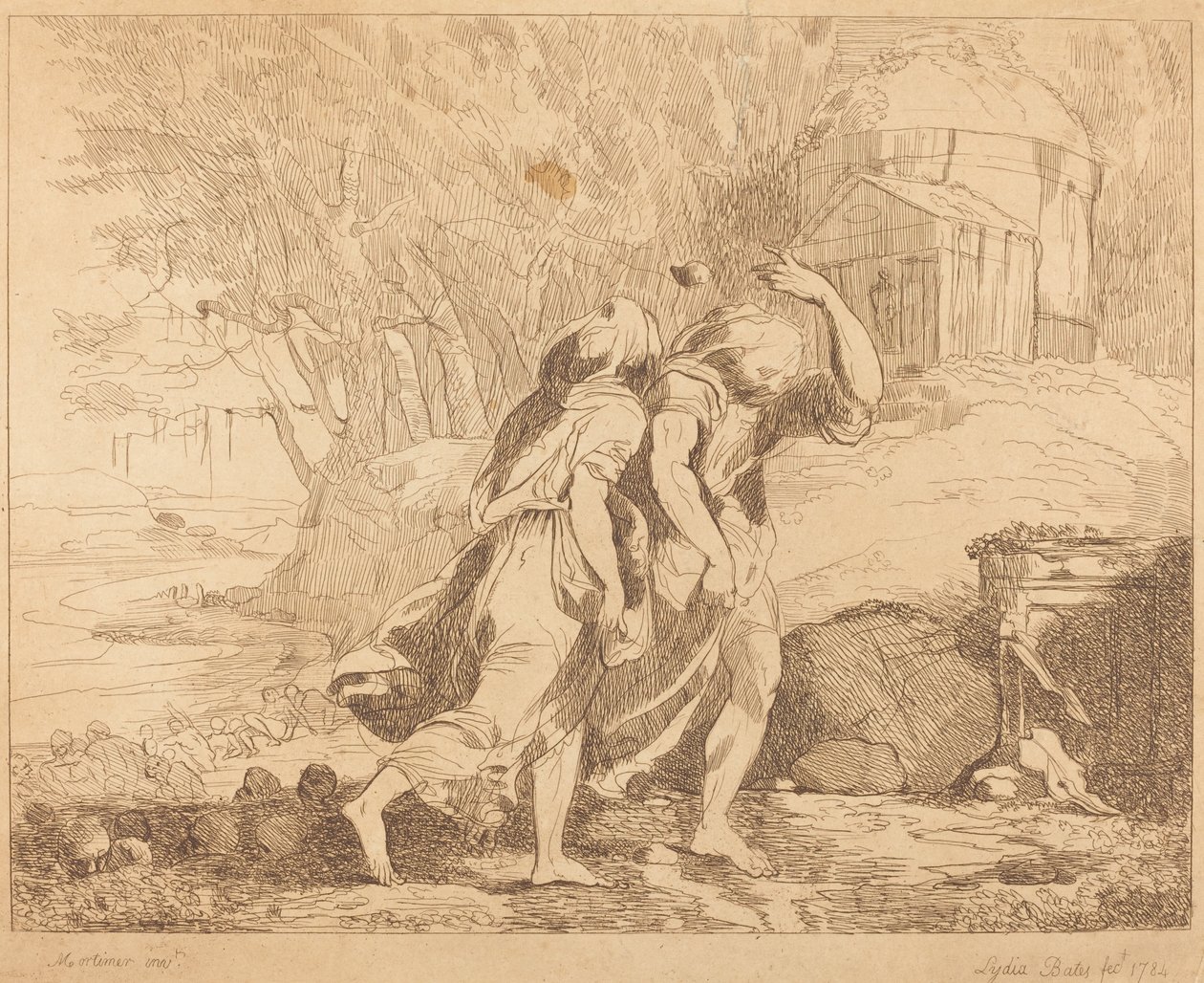 Two Fleeing Figures by Lydia Bates after John Hamilton Mortimer