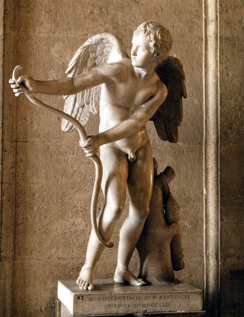 Eros (Cupid) with the bow (1753) replica of the Eros de Thespies by Lysippe. Capitol Museum, Rome. by Lysippos (attributed to)