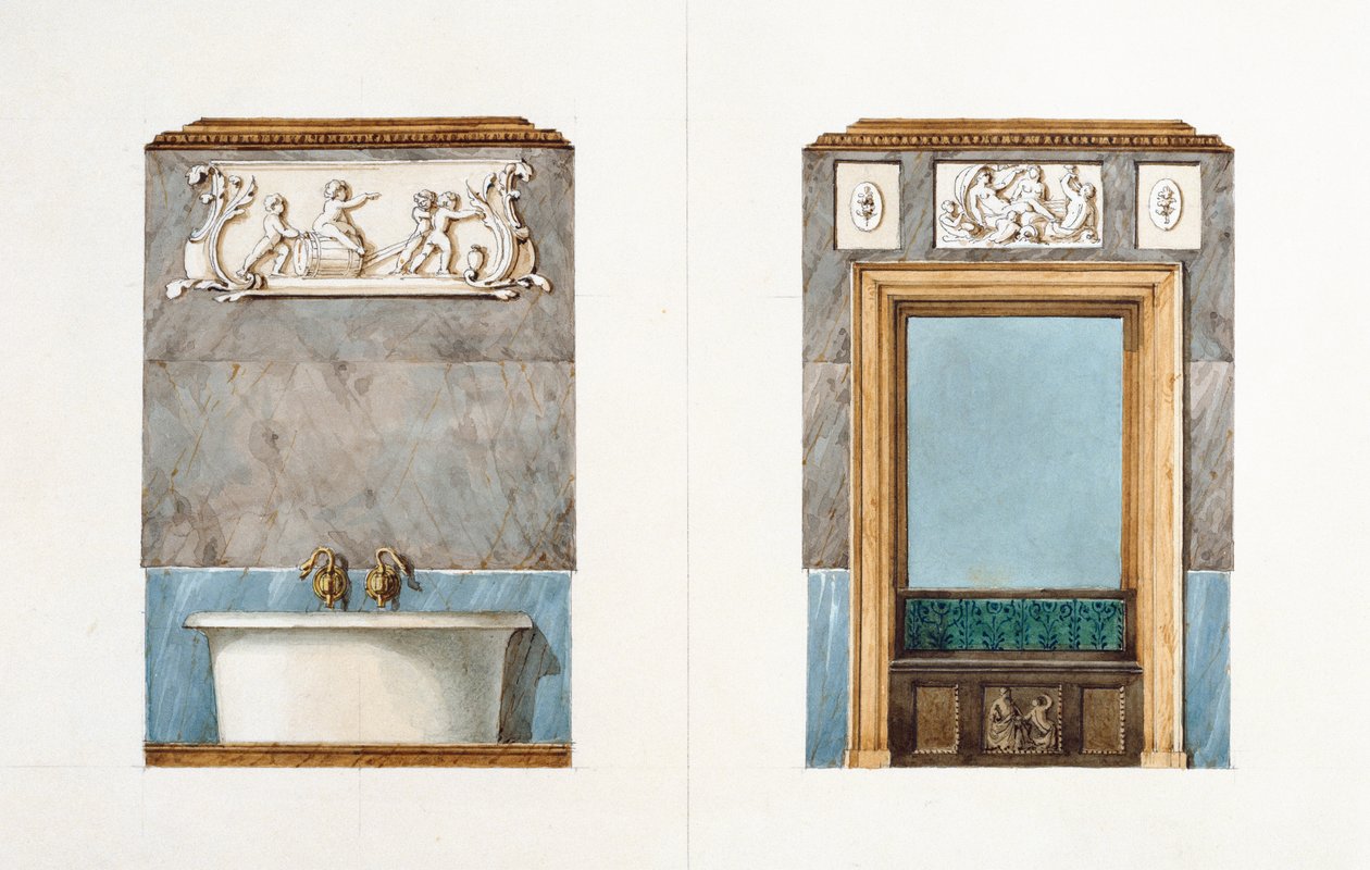 The bathroom at rue Fortunee, house bought by Balzac in 1847, 1851 by M. Santi