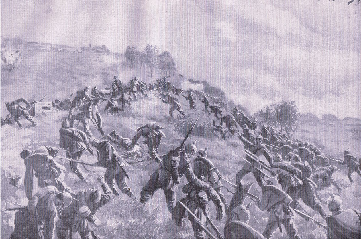 The retaking of Szawle. Storming the ridge, from The Illustrated History of the World War 1914-1915 by M. Barascudts