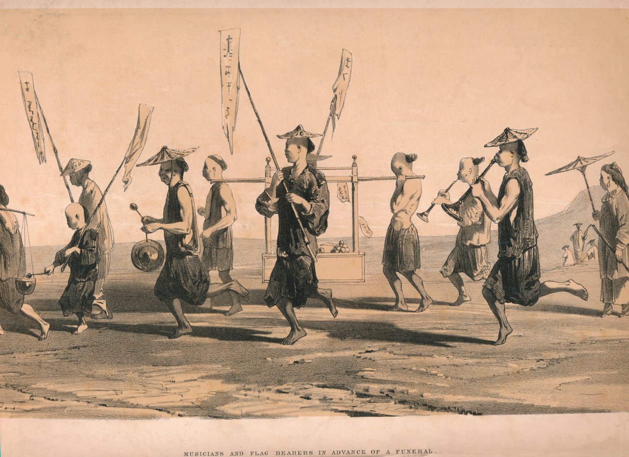 Musicians and Flag Bearers in Advance of a Funeral by M and N Hanhart