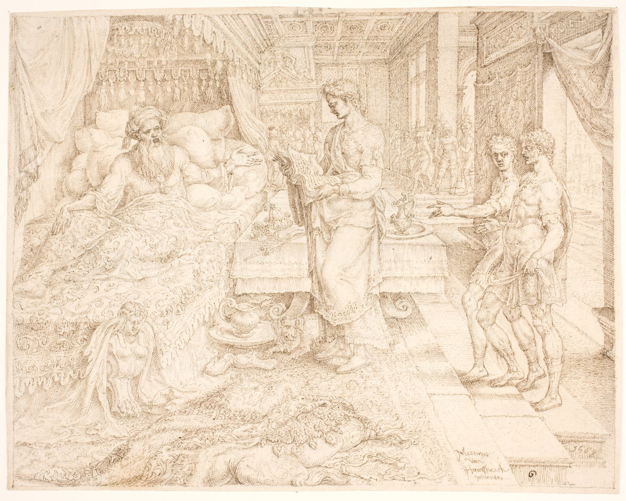 Ahasuerus, When He Could Not Sleep, Consulting the Records by Maarten van Heemskerck