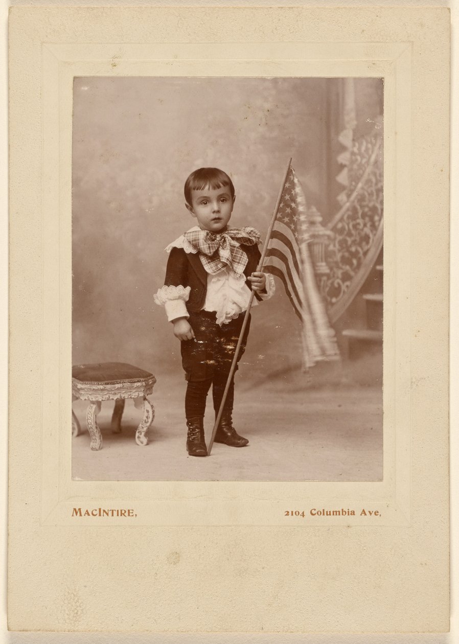 Little Boy Holding an American Flag by MacIntire