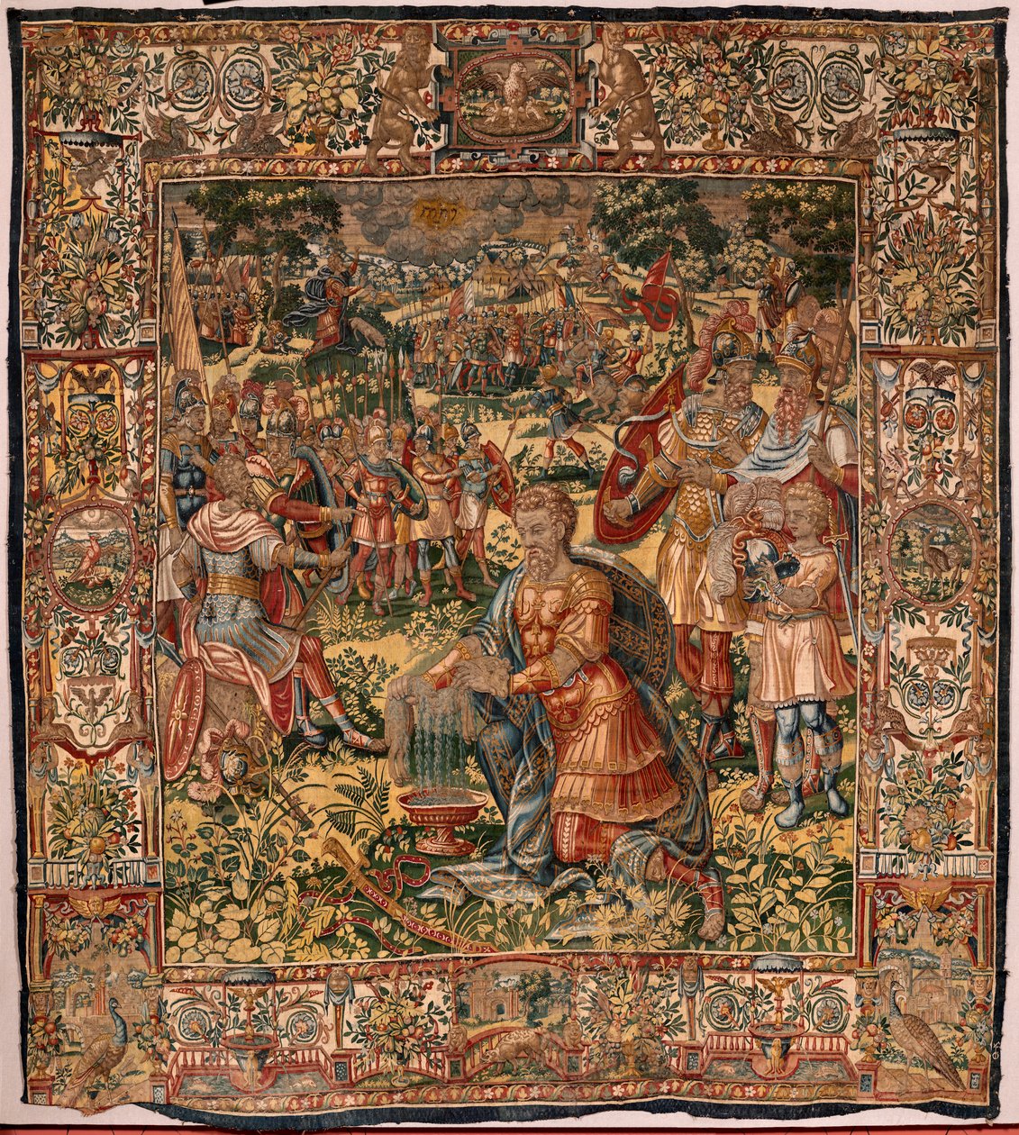 Diocesan museum (Museo Diocesano). Flemish tapestry. Brussels. Atelier François Geubels. Series Story of Gideon. The miracle of the woollen fleece. Silk and wool. Bequest of Bishop Vicente Roca de la Serna. Baroque. 1534-1571, in the cathedral since by Maerten van Heemskerck