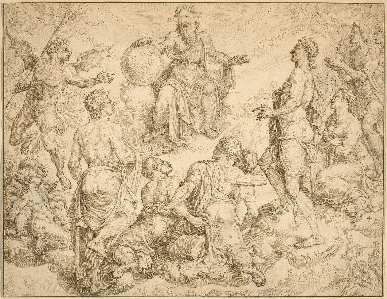 Satan Challenges God to Remove his Protection from Job by Maerten van Heemskerck