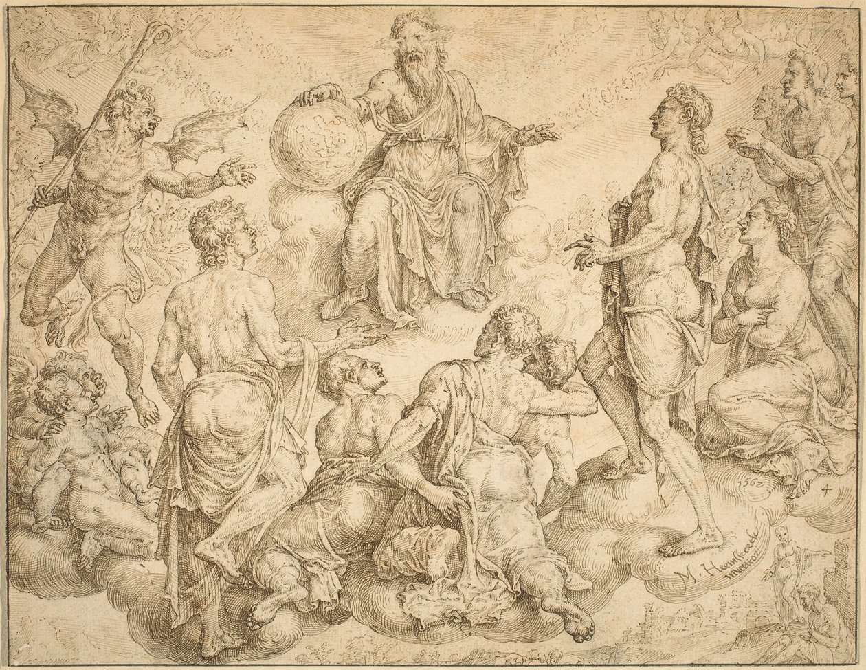Satan Challenges God to Remove His Protection from Job by Maerten van Heemskerck