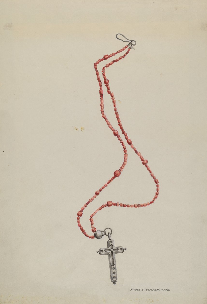 Coral Beads and Crucifix by Majel G. Claflin