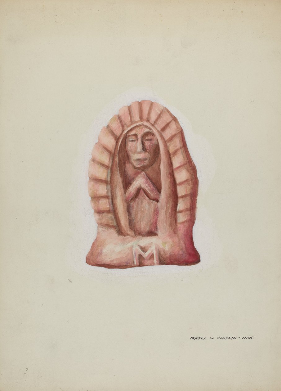 Small Statue of Guadalupe Cut in Stone by Majel G. Claflin